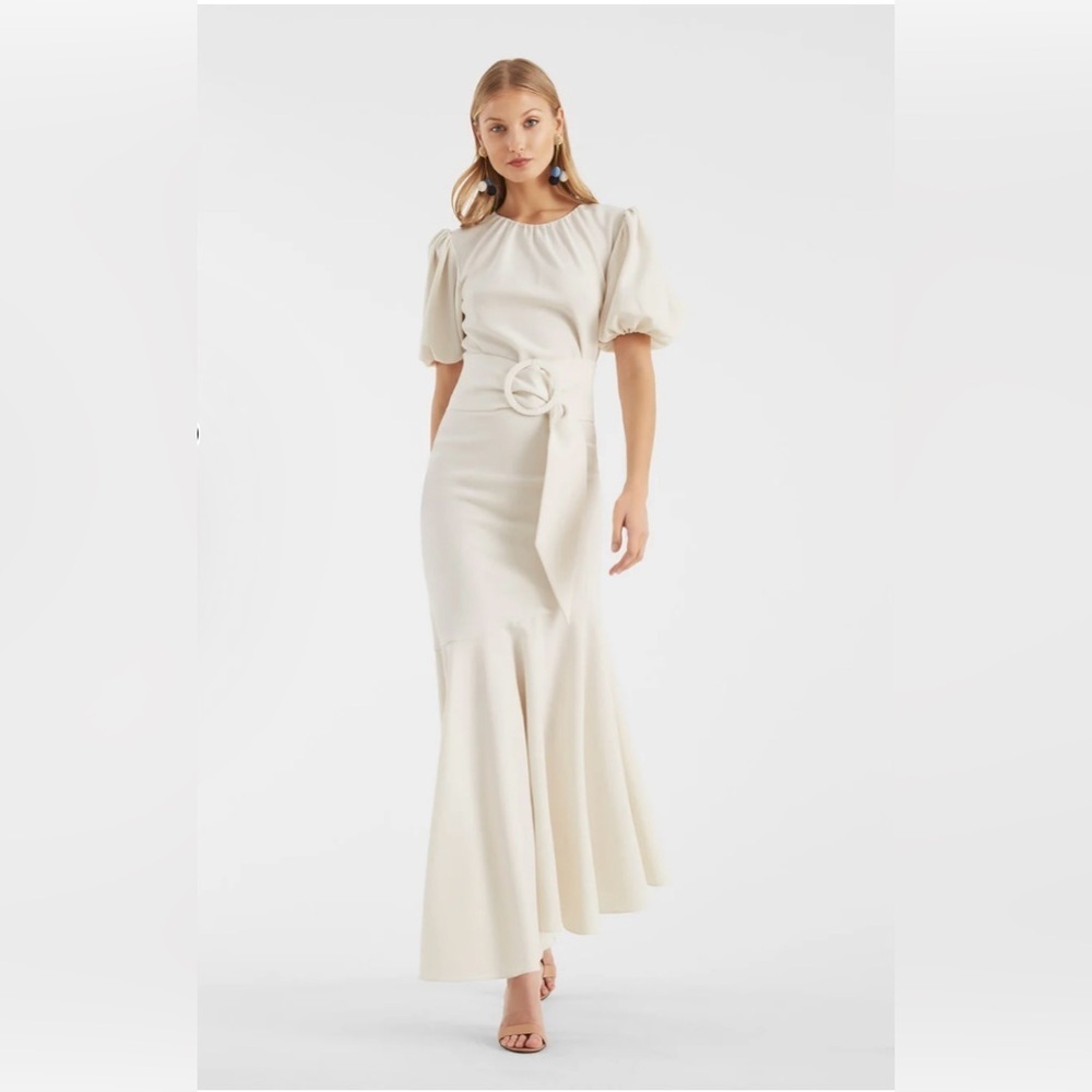 NWT Sachi & Babi Elegant Cream Maxi Dress with Puff Sleeves size 8